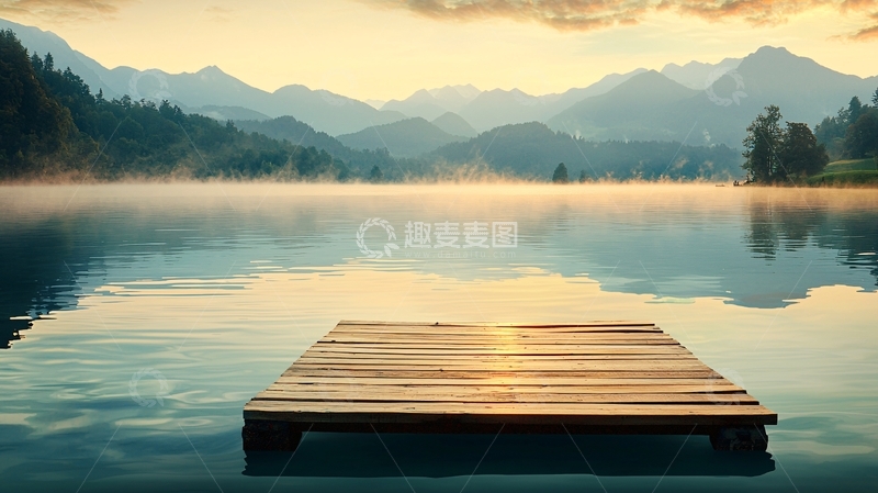 高清大图下载【趣麦麦图】宁静湖面上的木栈桥