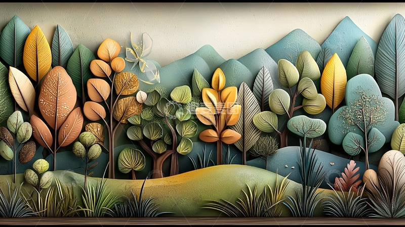 高清大图下载【趣麦麦图】森林场景的立体剪纸风格