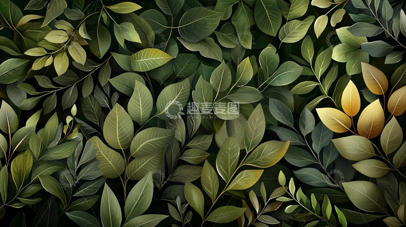 高清大图下载【趣麦麦图】茂盛的绿色叶子平铺背景