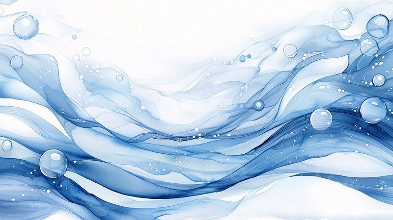高清大图下载【趣麦麦图】水彩风格蓝色水波纹