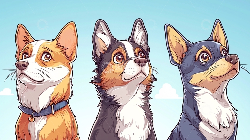 高清大图下载【趣麦麦图】三只可爱的小狗并排