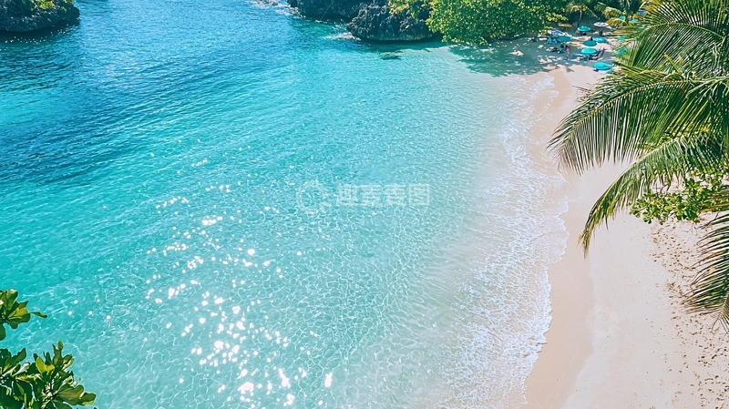 高清大图下载【趣麦麦图】清澈海水与白色沙滩的热带海景
