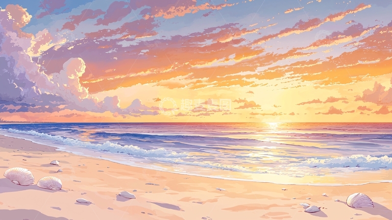 高清大图下载【趣麦麦图】唯美日落海滩景色