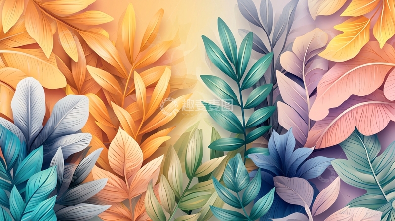 高清大图下载【趣麦麦图】彩色水彩树叶