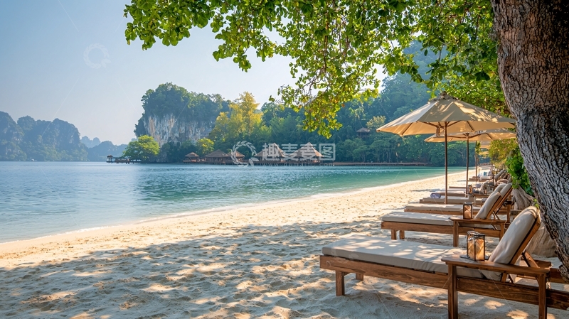高清大图下载【趣麦麦图】阳光沙滩躺椅海岛度假