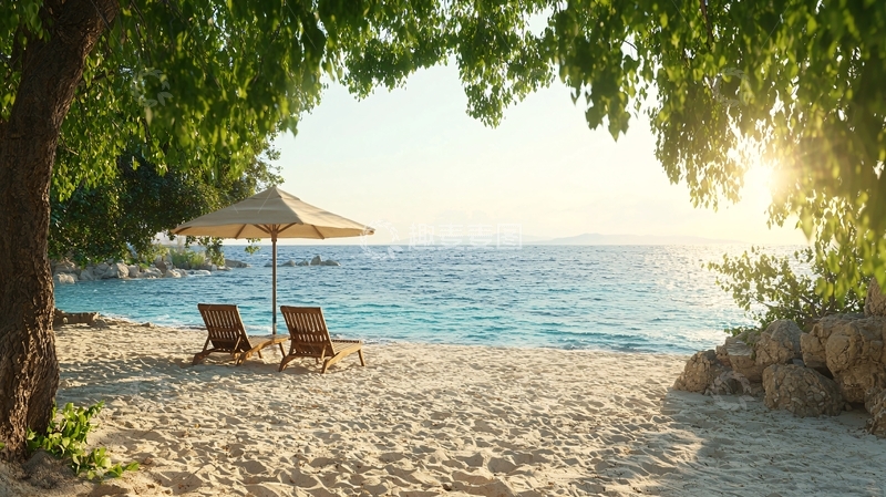 高清大图下载【趣麦麦图】海边沙滩躺椅