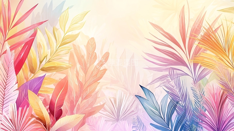 高清大图下载【趣麦麦图】彩色羽毛植物背景