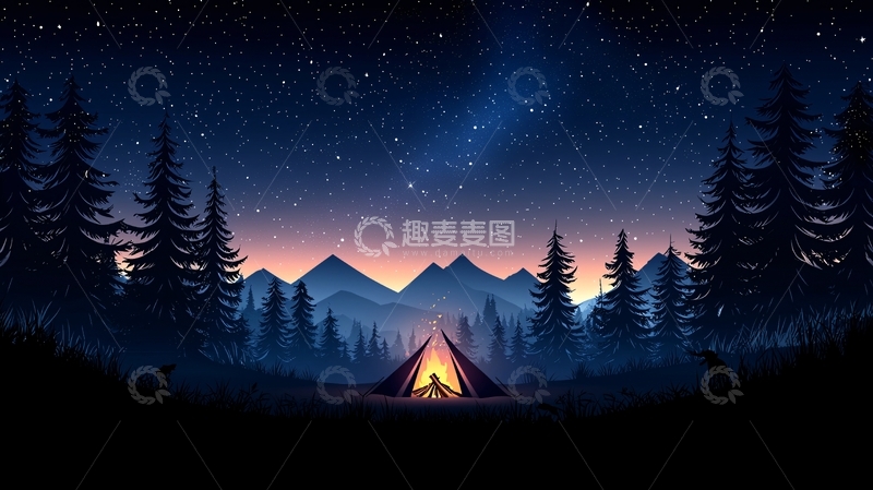 高清大图下载【趣麦麦图】星空下的露营帐篷