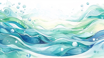 水彩风格的波浪和气泡