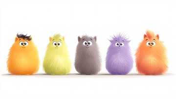 彩色毛茸茸的小怪物