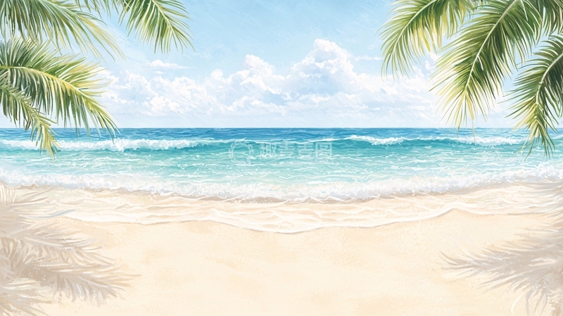 高清大图下载【趣麦麦图】热带海滩椰子树