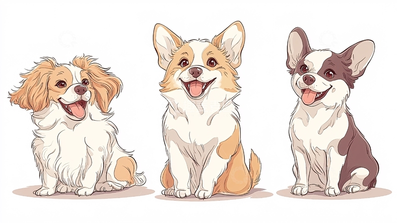 高清大图下载【趣麦麦图】三只可爱的卡通小狗