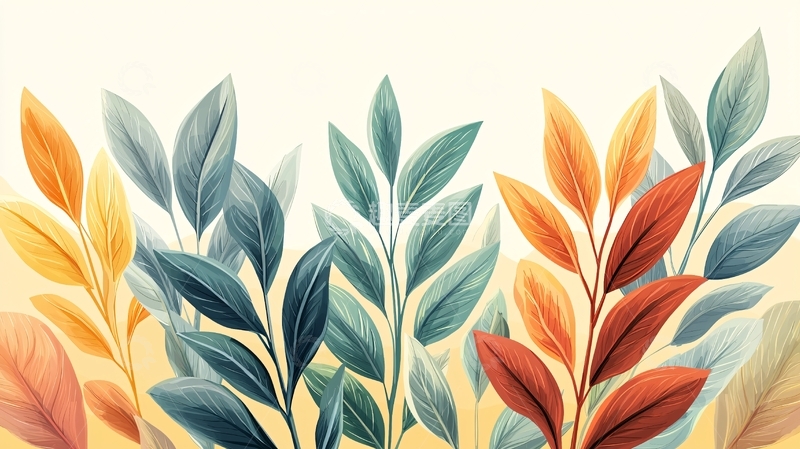高清大图下载【趣麦麦图】水彩风格的树叶图案