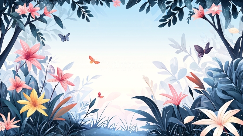 高清大图下载【趣麦麦图】梦幻花卉森林背景