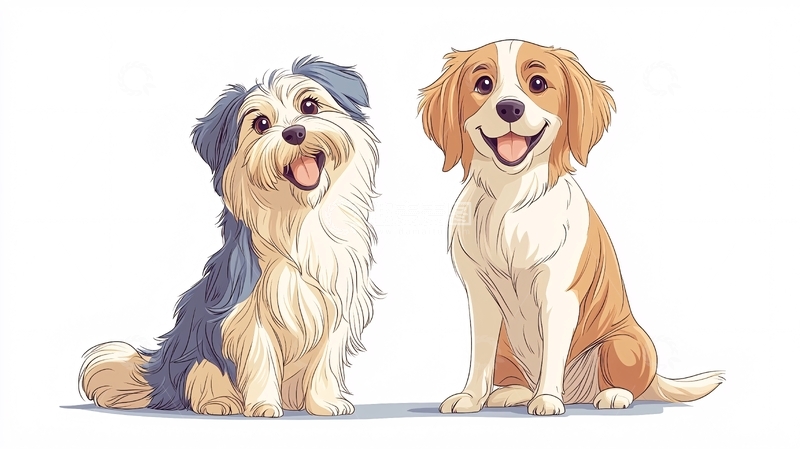 高清大图下载【趣麦麦图】两只可爱的卡通小狗并排坐着