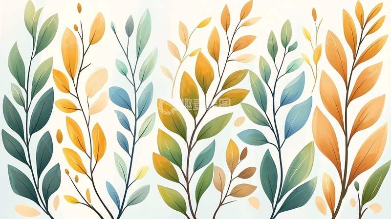 高清大图下载【趣麦麦图】水彩叶子植物图案