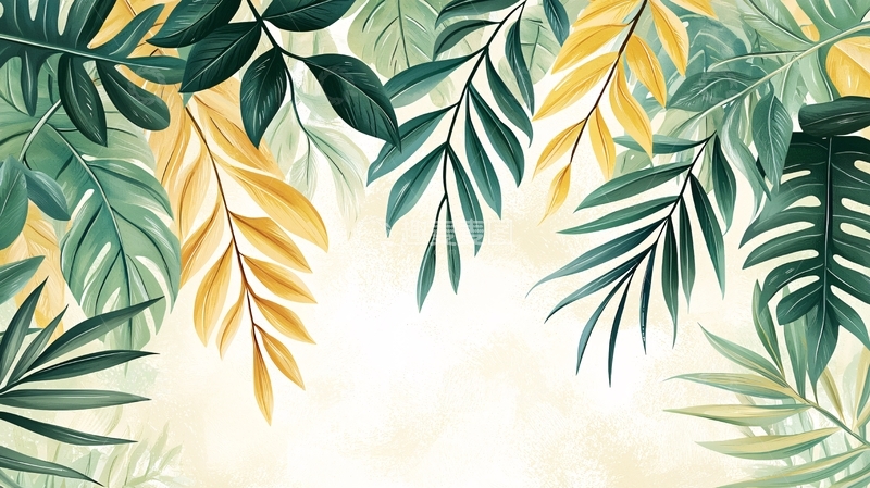 高清大图下载【趣麦麦图】热带绿叶水彩风格框架