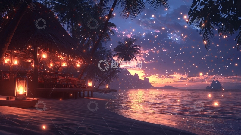 高清大图下载【趣麦麦图】海边星空灯光夜景