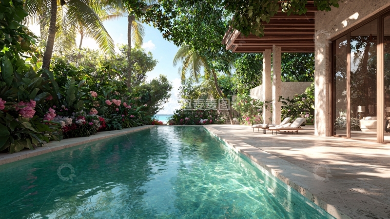 高清大图下载【趣麦麦图】热带泳池别墅
