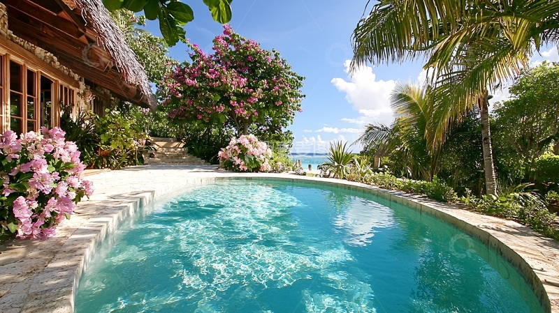 高清大图下载【趣麦麦图】热带风情泳池度假胜地