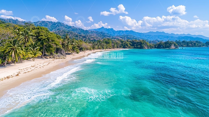 高清大图下载【趣麦麦图】热带海滩绿树海水蓝天