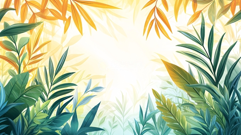 高清大图下载【趣麦麦图】热带植物环绕的明亮光线