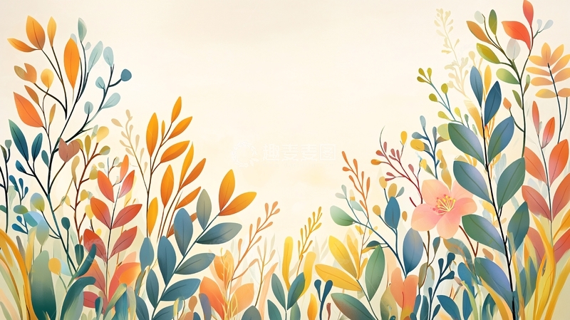 高清大图下载【趣麦麦图】彩色植物插画背景
