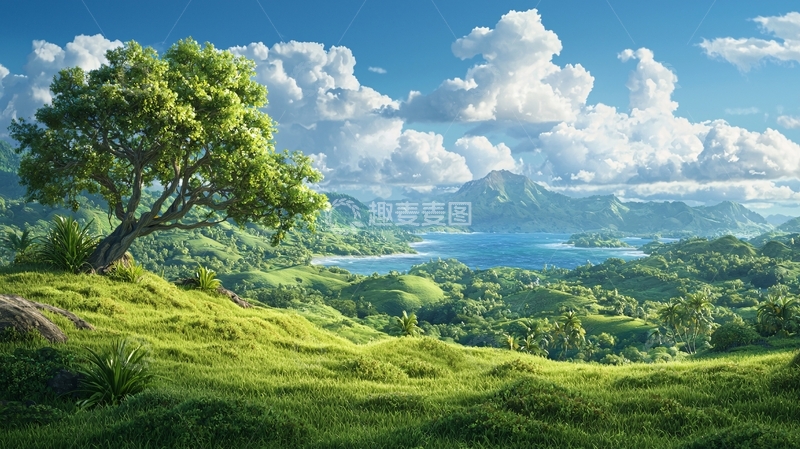 高清大图下载【趣麦麦图】绿树成荫的唯美山水画