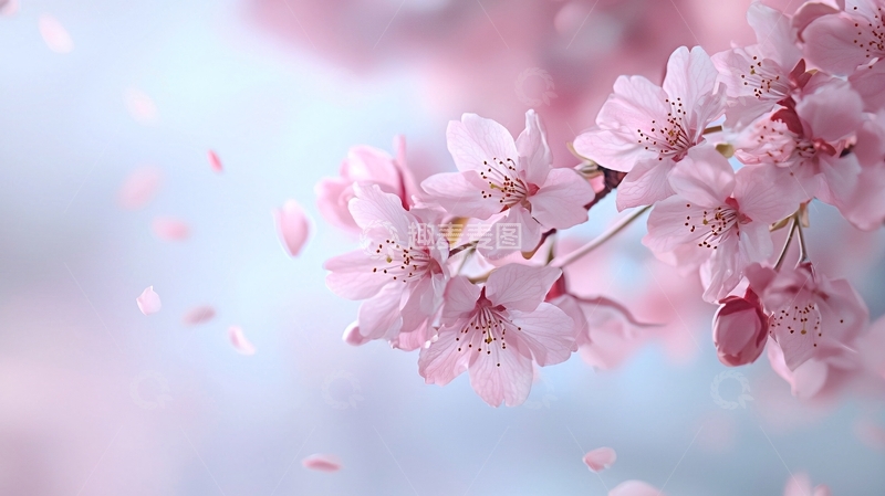 高清大图下载【趣麦麦图】淡粉色樱花飘落