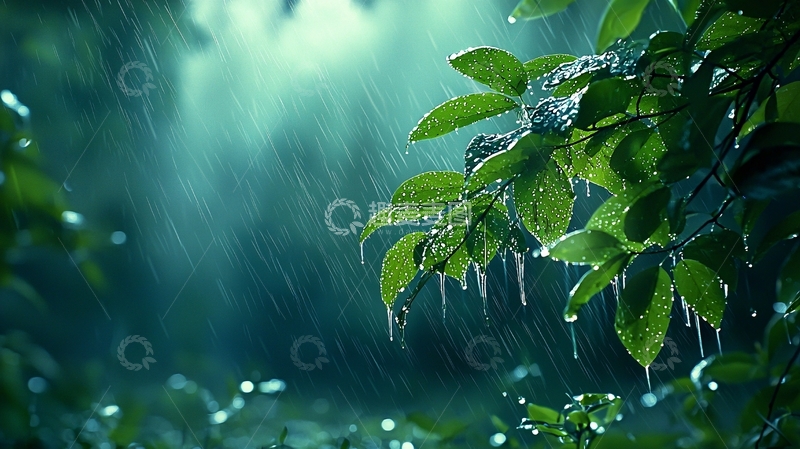 高清大图下载【趣麦麦图】雨中绿叶高清图片