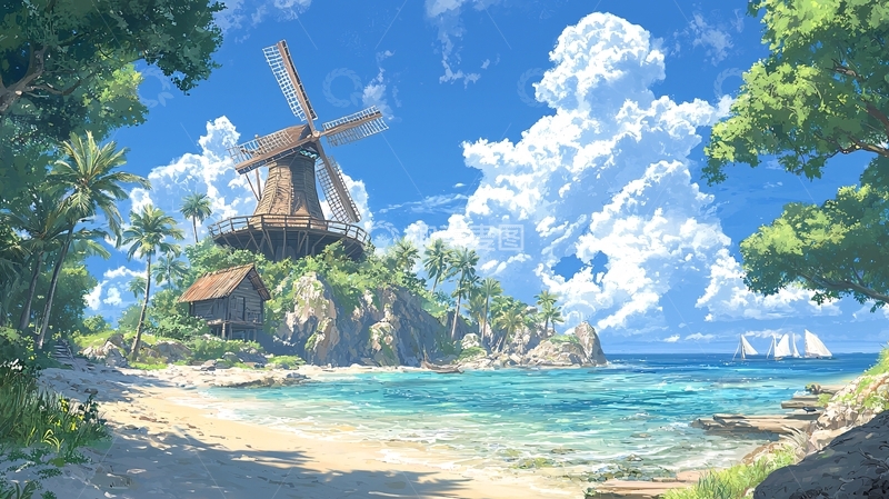 高清大图下载【趣麦麦图】海边小镇风景如画