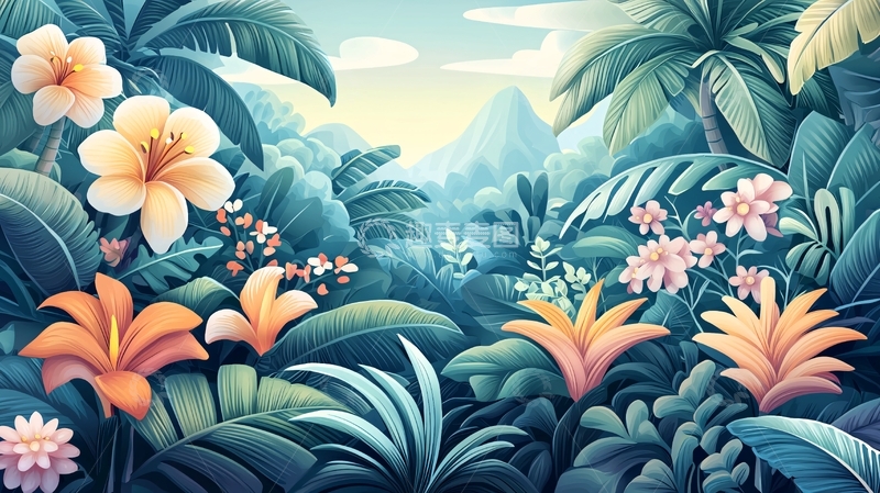 高清大图下载【趣麦麦图】热带雨林花卉植物背景