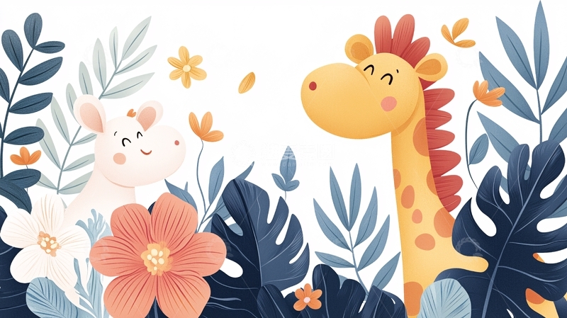 高清大图下载【趣麦麦图】卡通长颈鹿和羊