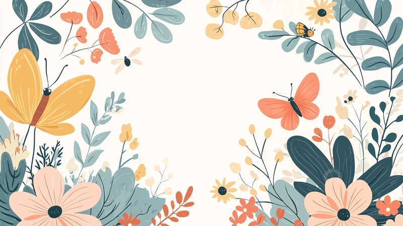 高清大图下载【趣麦麦图】花卉蝴蝶背景