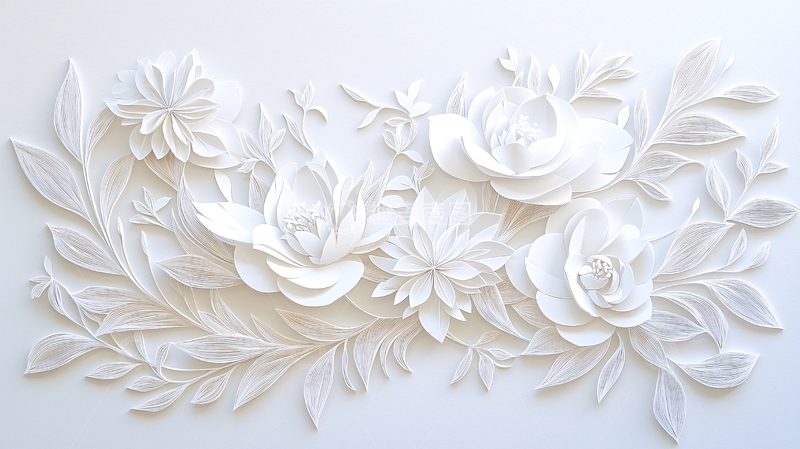 高清大图下载【趣麦麦图】白色花朵浮雕图案