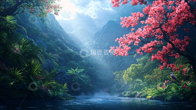 高清大图下载【趣麦麦图】生机盎然的红花绿树