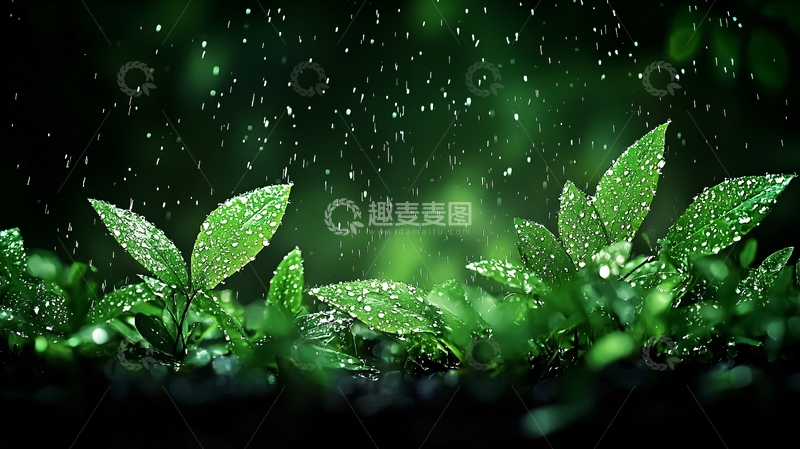 高清大图下载【趣麦麦图】绿叶上的雨滴清新背景