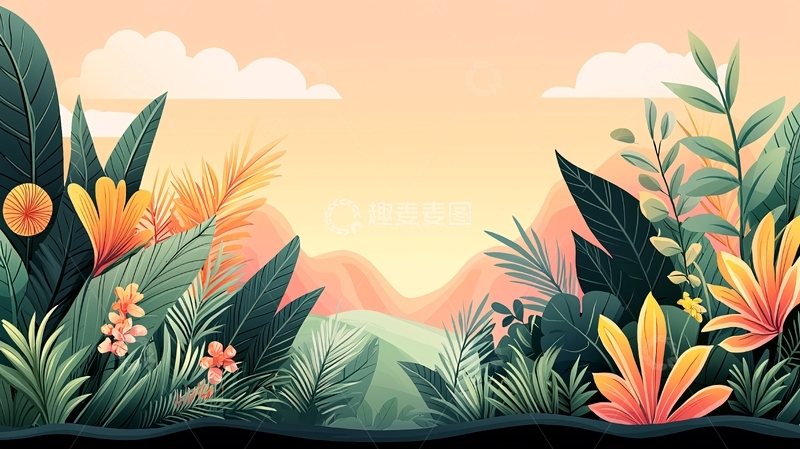 高清大图下载【趣麦麦图】卡通风格丛林背景