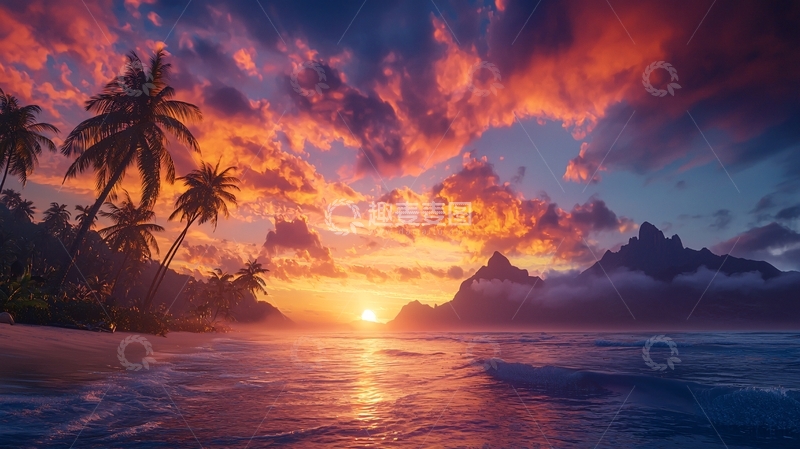 高清大图下载【趣麦麦图】热带海滩日落美景