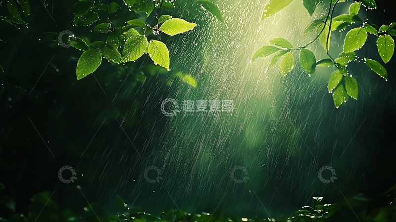 高清大图下载【趣麦麦图】雨中绿叶高清图片