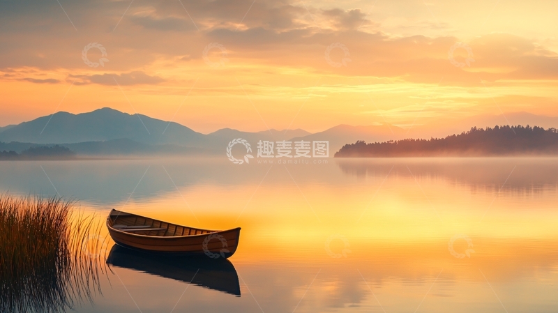 高清大图下载【趣麦麦图】平静湖面上的小船