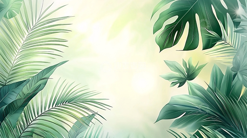 高清大图下载【趣麦麦图】热带绿植背景墙清新