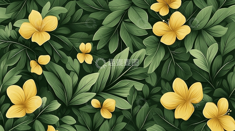 高清大图下载【趣麦麦图】黄色小花点缀绿叶丛