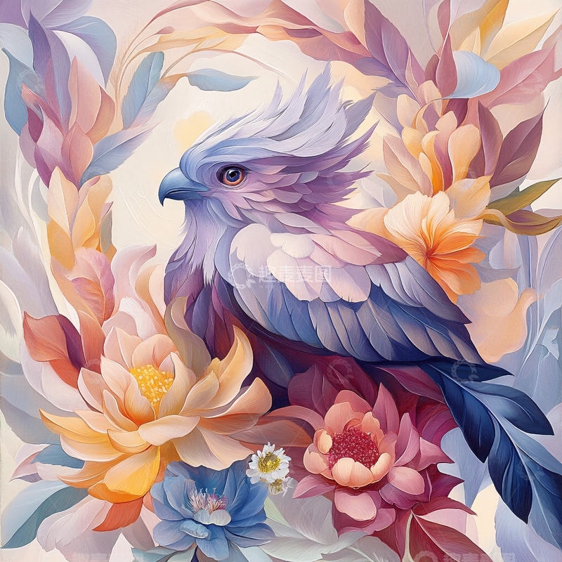 高清大图下载【趣麦麦图】水彩风格的鸟与花卉