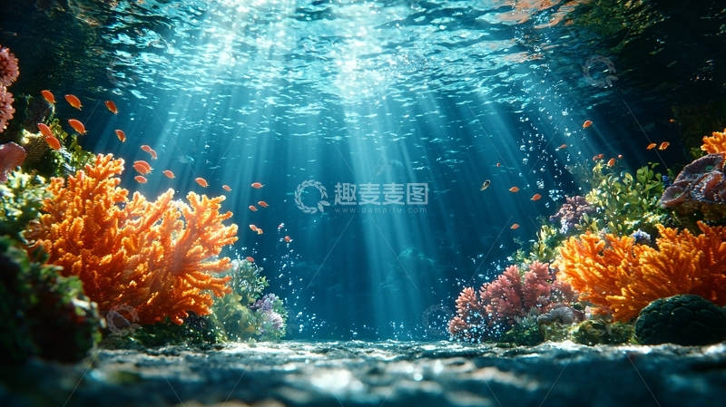 高清大图下载【趣麦麦图】阳光穿透海面