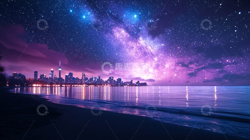 高清大图下载【趣麦麦图】城市夜景银河倒影