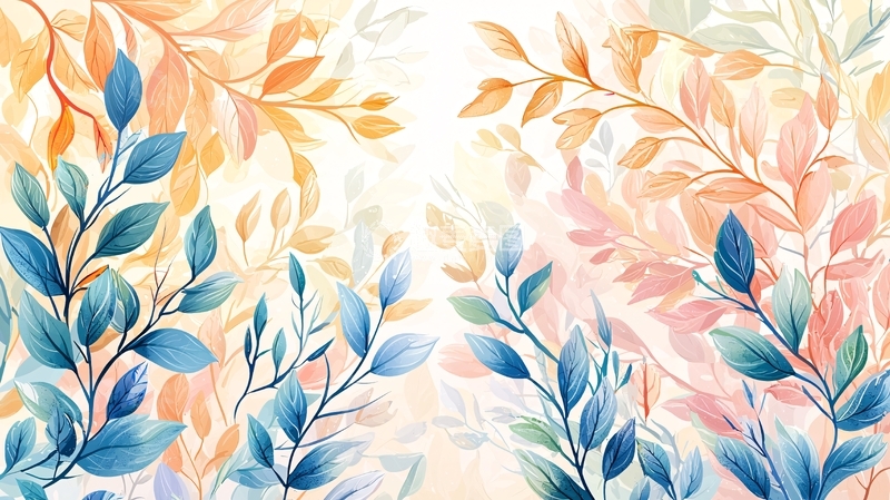 高清大图下载【趣麦麦图】淡彩风格的树叶图案背景