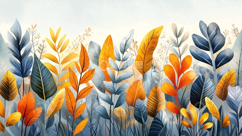 高清大图下载【趣麦麦图】抽象植物水彩风格插画