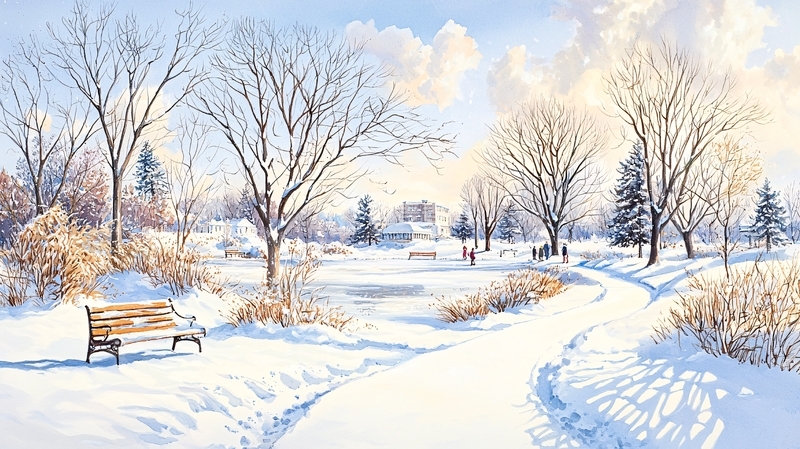 高清大图下载【趣麦麦图】雪后公园宁静景色