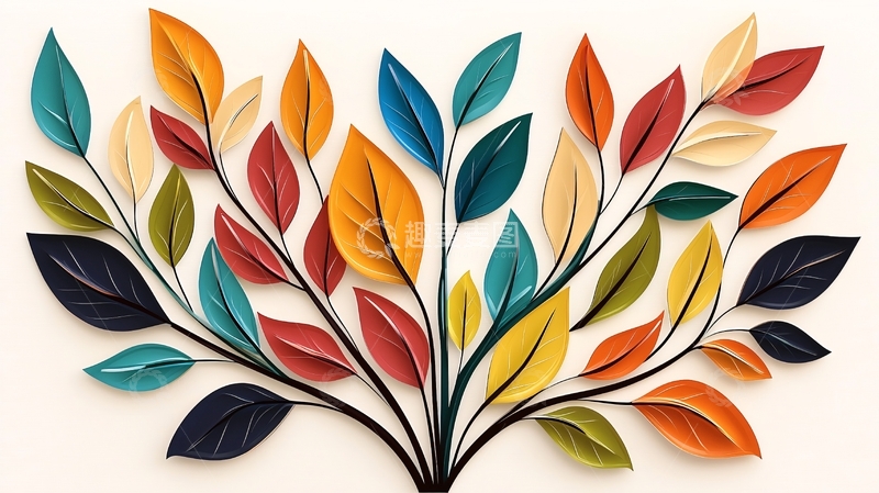 高清大图下载【趣麦麦图】彩色纸艺树叶图案